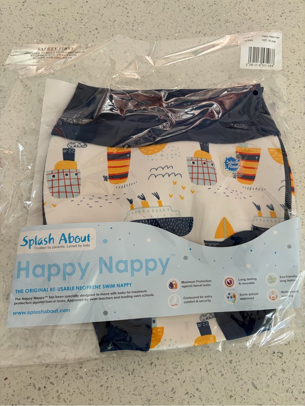 Happy Nappy Reusable Swim Nappy - Navy & Yellow Boat Print